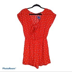 As U Wish short sleeve V neck front bow red and white romper